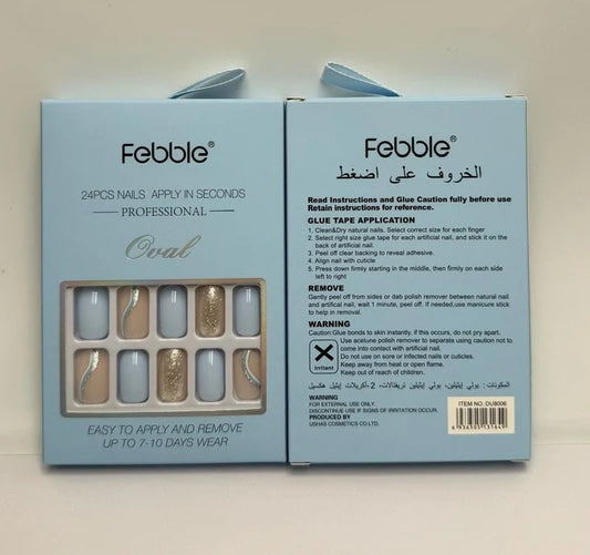 Febble - Baby Blue & Silver Wave Press-On Nails