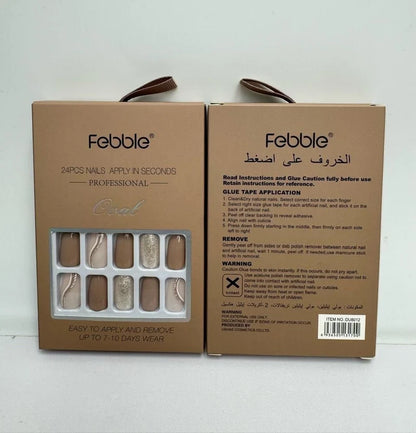 Febble - Coffee Gold Glitter Oval Nails
